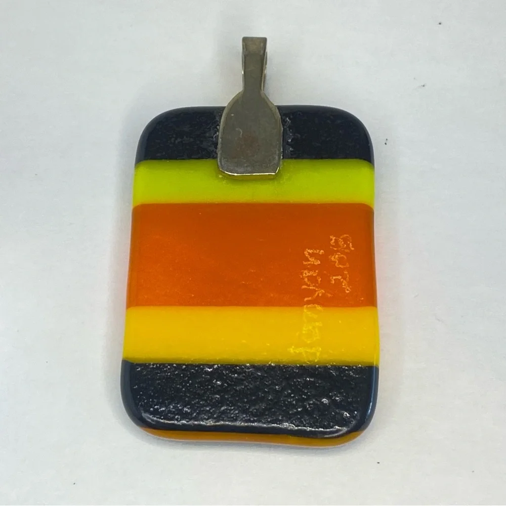 Damyan‎ Art Glass Pendant 2013 Modernist Color Block Yellow Orange Black Stripe